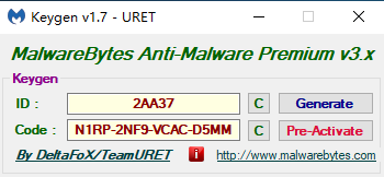 Malwarebytes Anti-Malware Premium v3.x 注册机 Kegen v1.7 - URET 下载